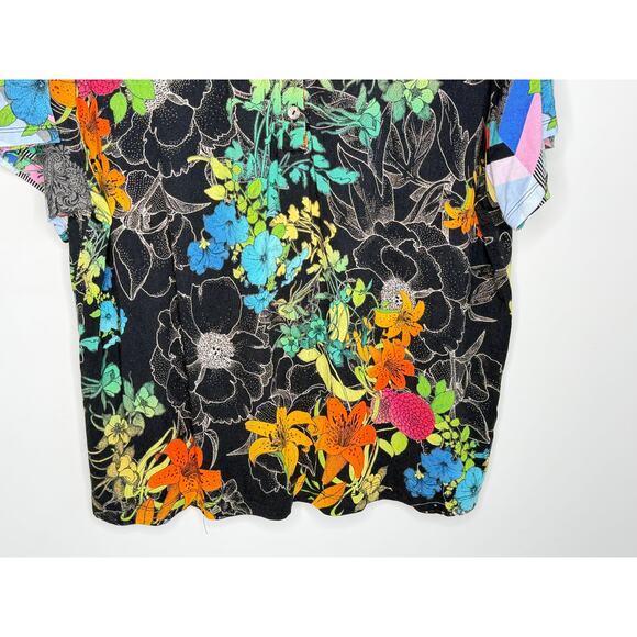 Johnny Was Nero Sequence Floral Short Sleeve Polo Shirt Black Multi Women's L - Picture 10 of 10